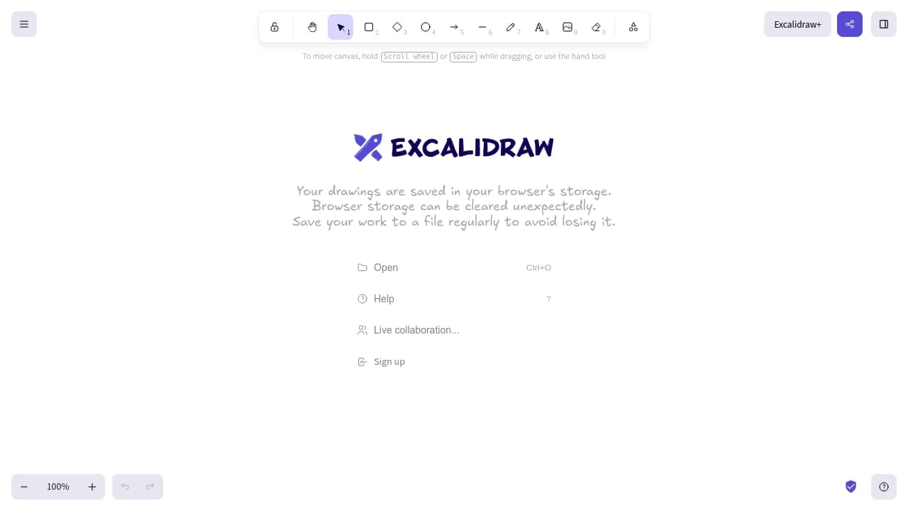 Screenshot der Website von Excalidraw