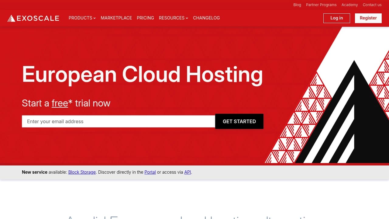 Screenshot der Website von Exoscale