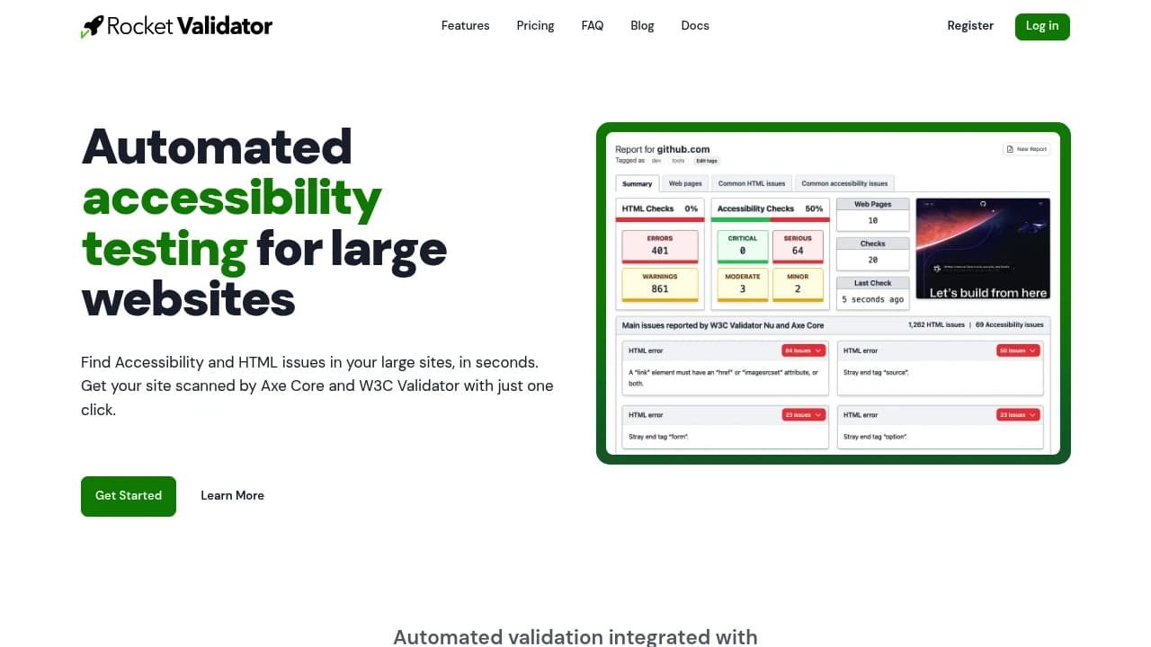 Screenshot of Rocket Validator website