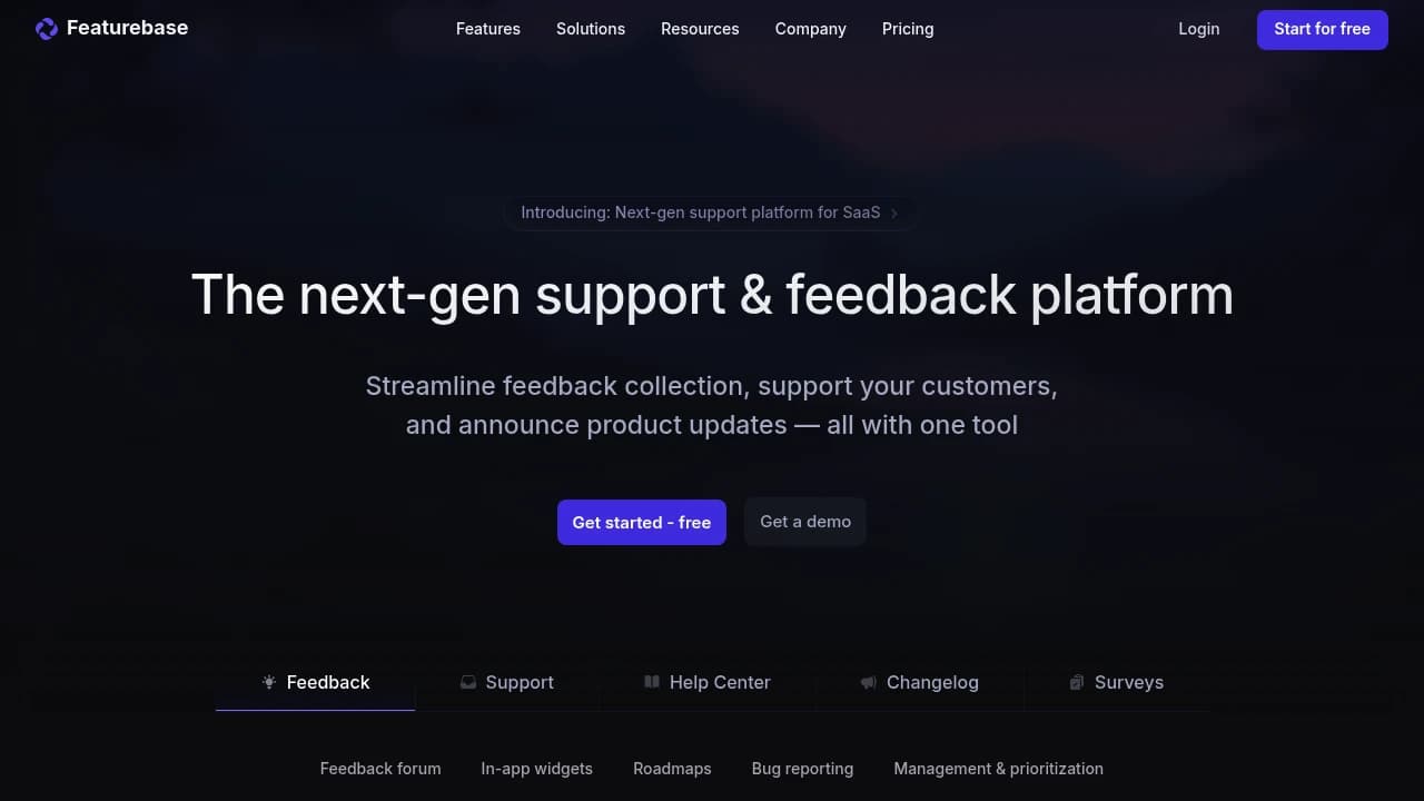 Screenshot der Website von Featurebase