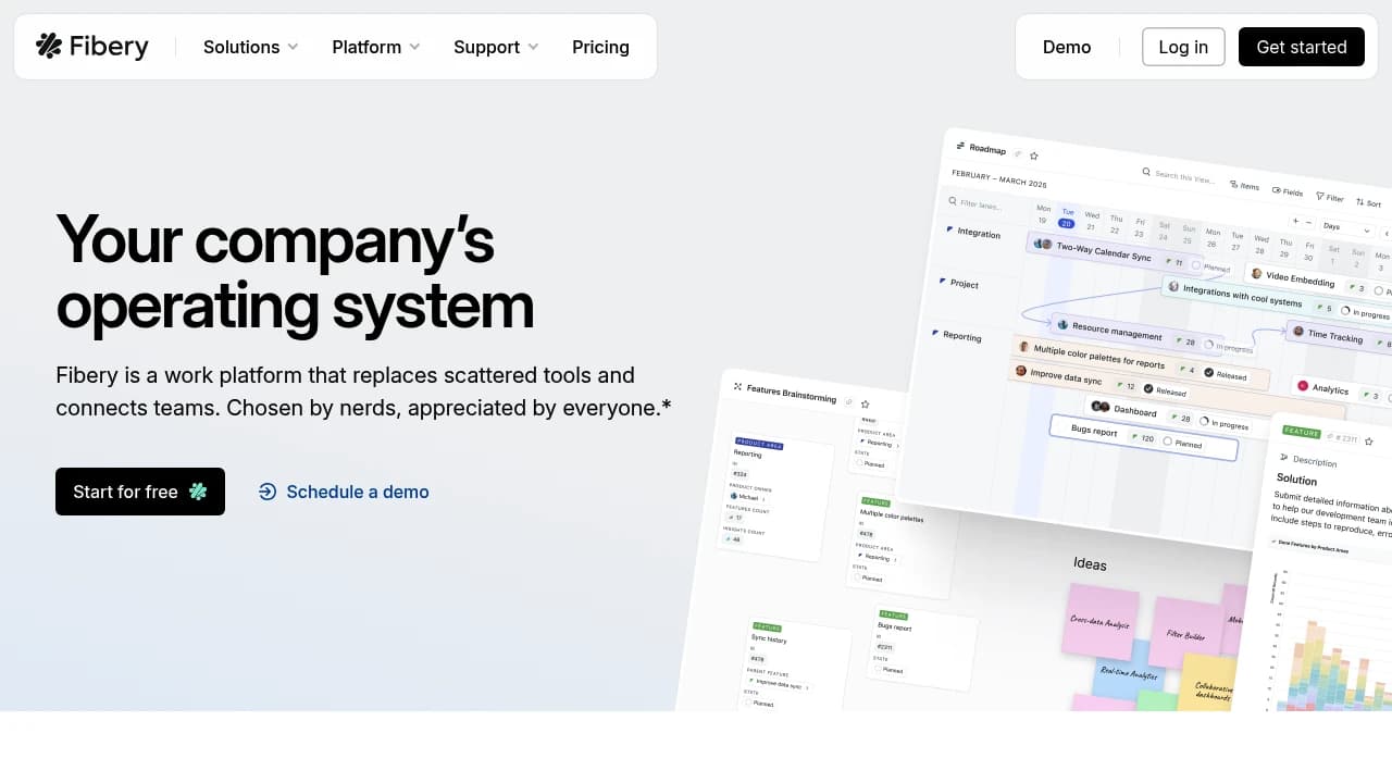 Screenshot der Website von Fibery