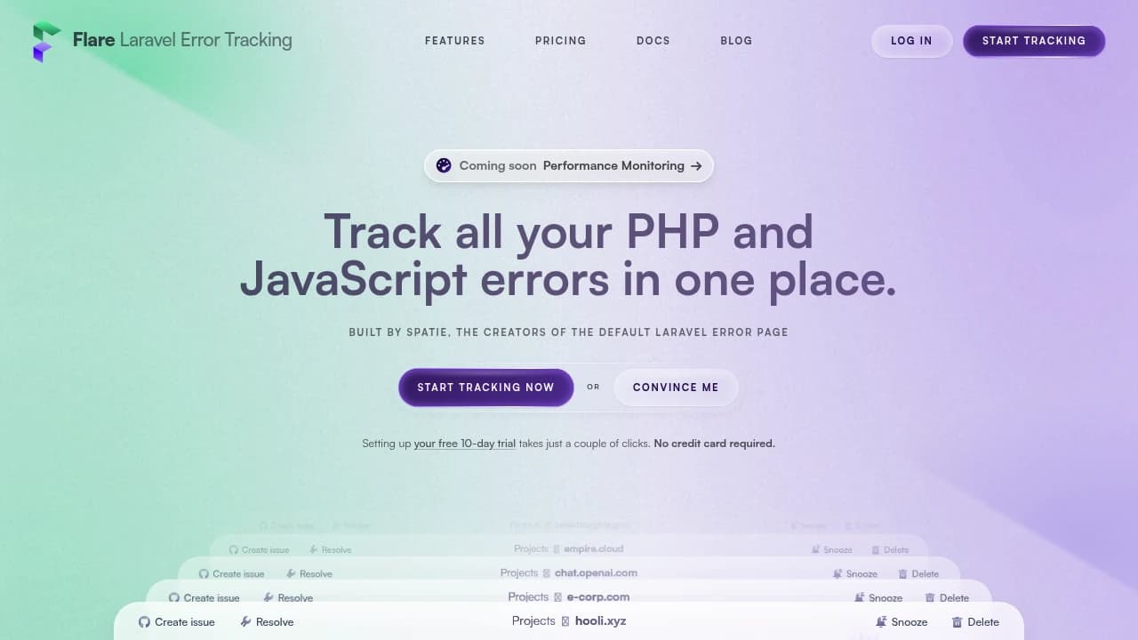 Screenshot of Flare website