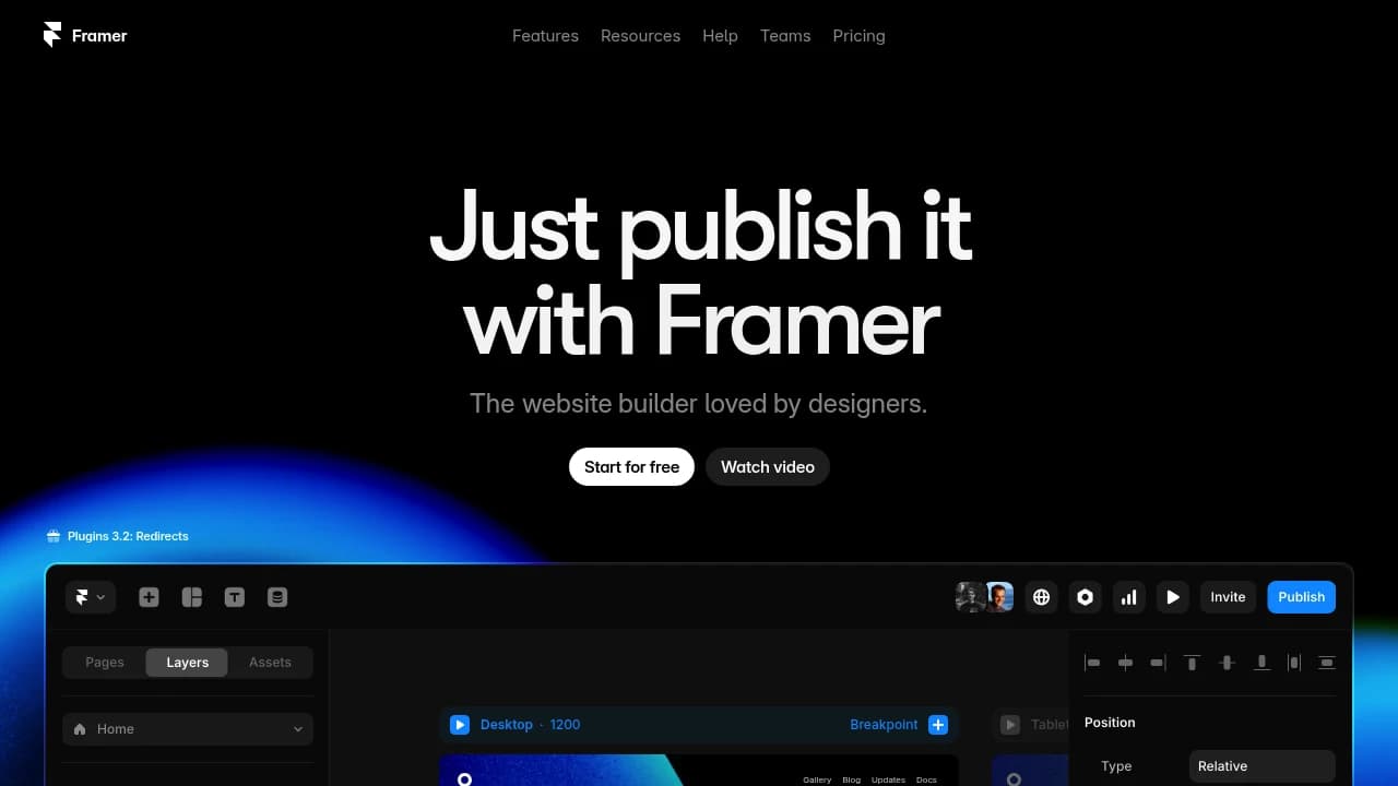 Screenshot der Website von Framer