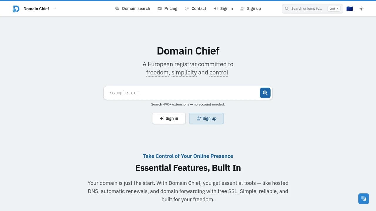 Screenshot of Domain Chief website