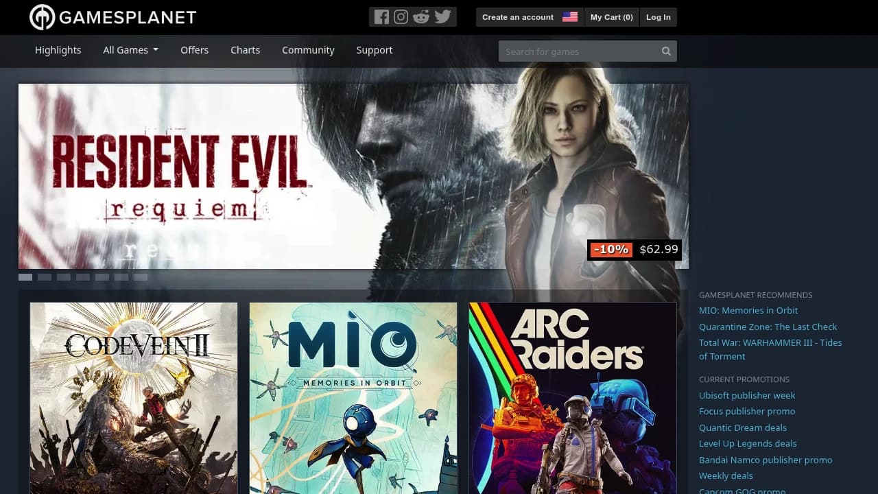 Screenshot of Gamesplanet website