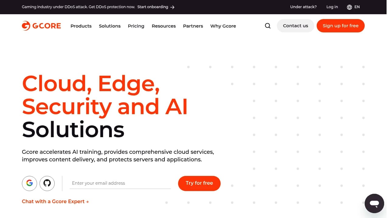 Screenshot der Website von Gcore