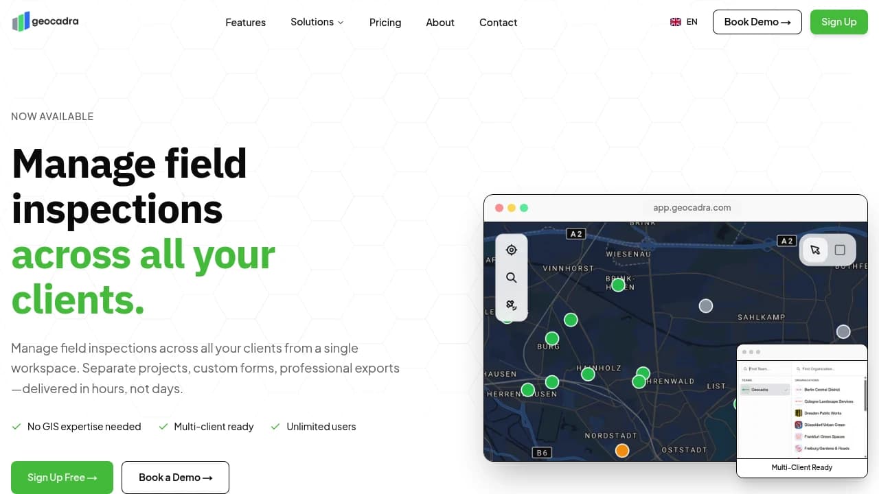 Screenshot der Website von Geocadra