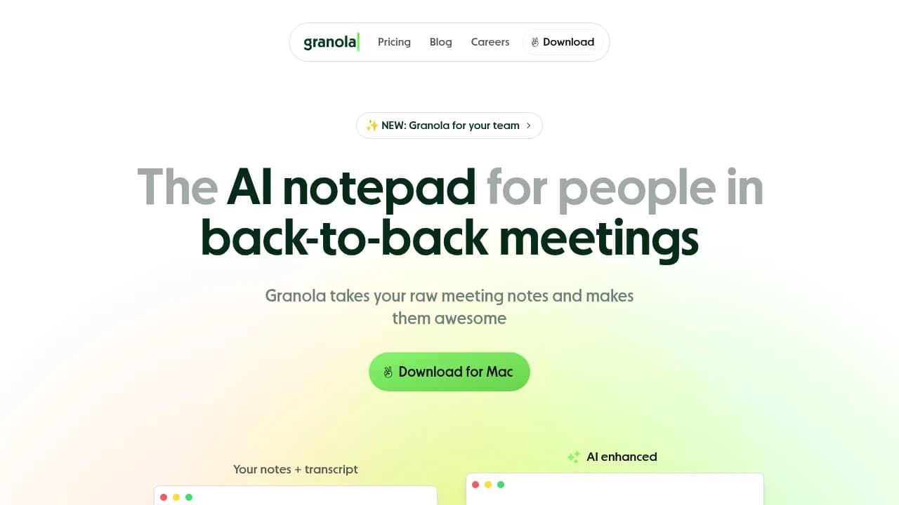 Screenshot der Website von Granola