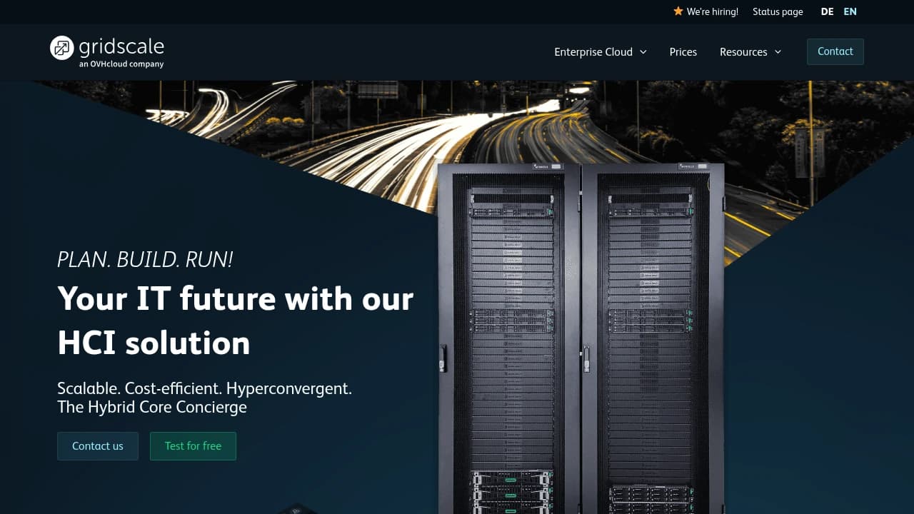 Screenshot der Website von Gridscale