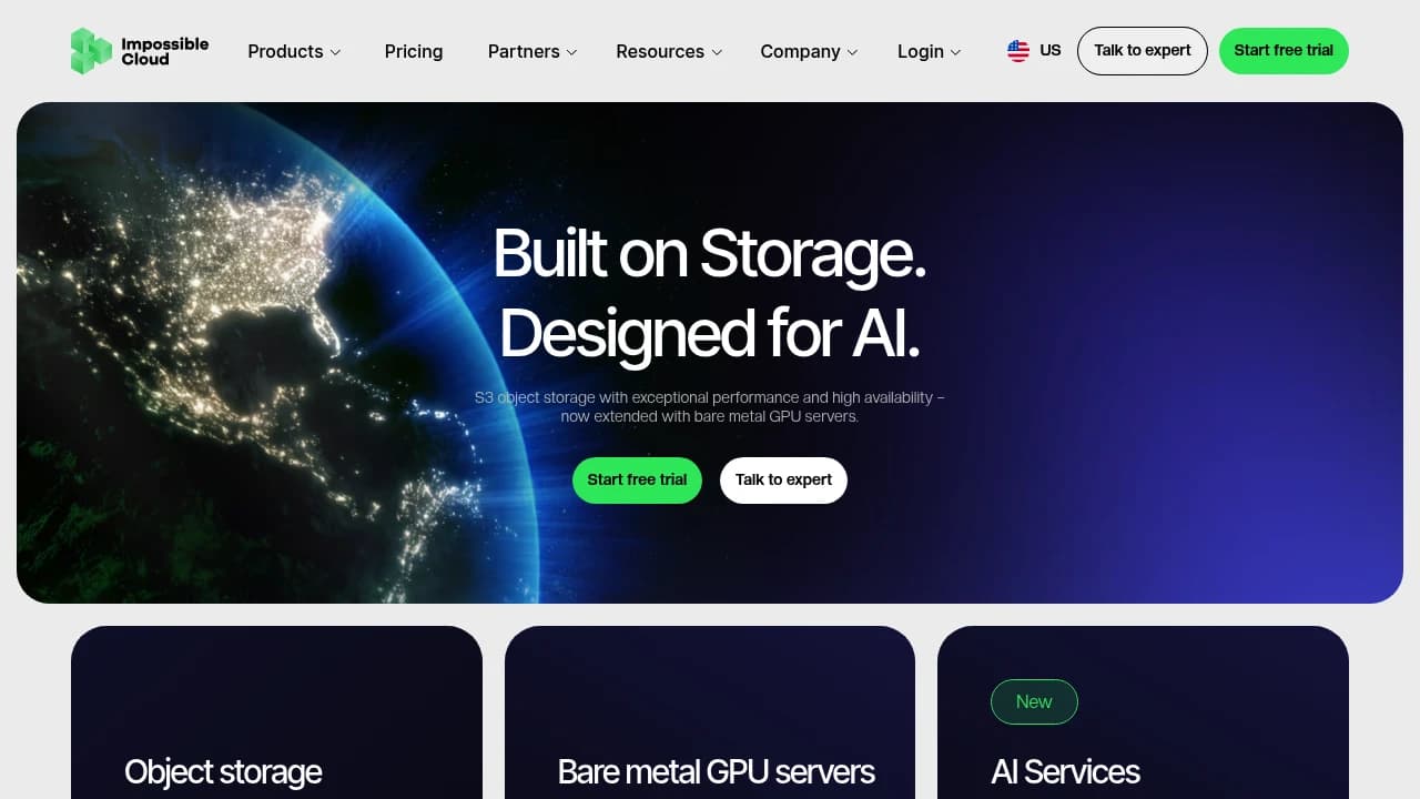 Screenshot of Impossible Cloud website