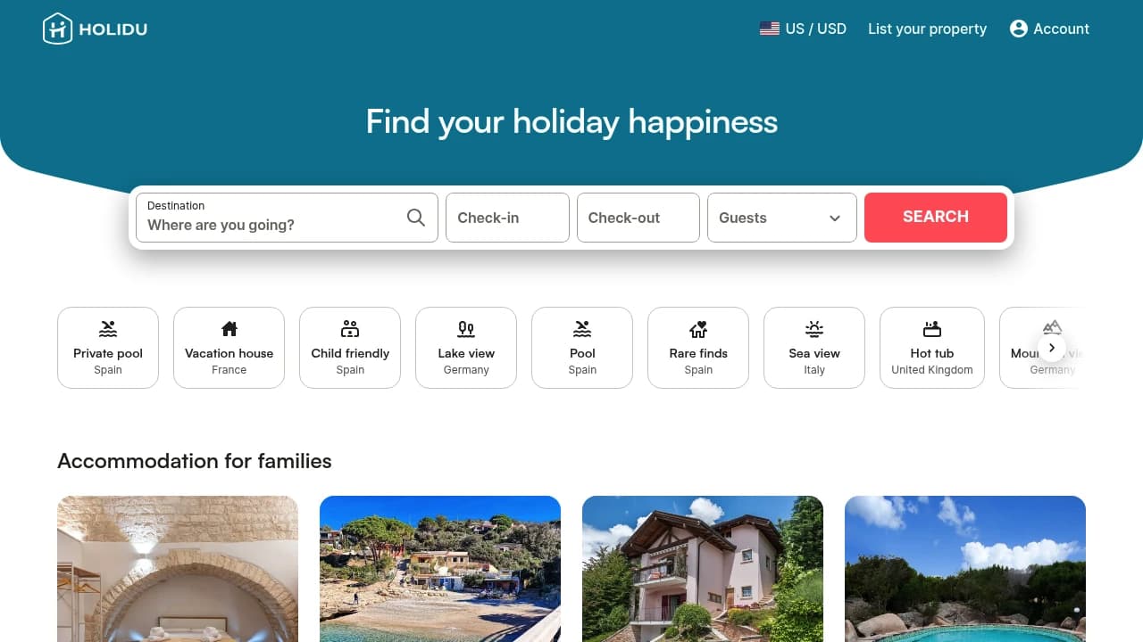 Screenshot der Website von Holidu