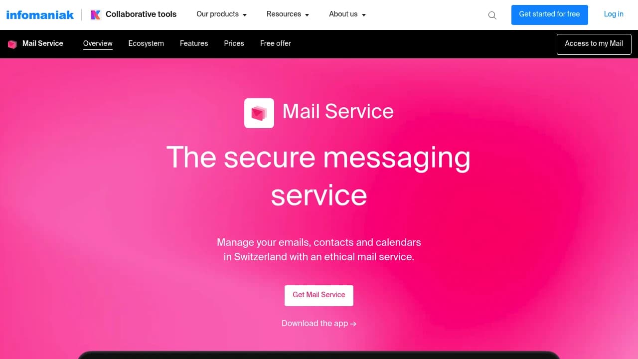 Screenshot der Website von Infomaniak Mail