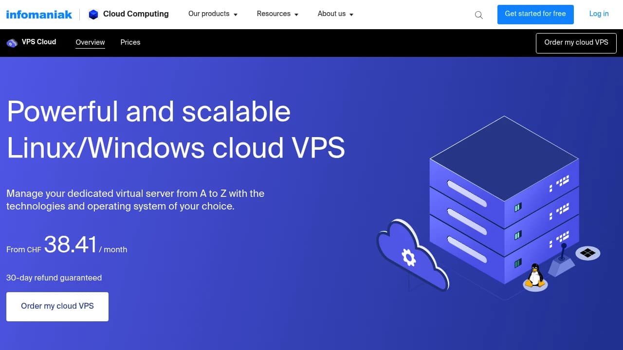 Screenshot der Website von Infomaniak VPS
