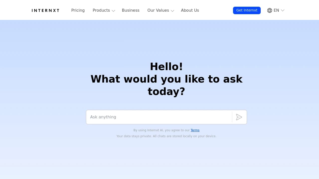 Screenshot der Website von Internxt AI