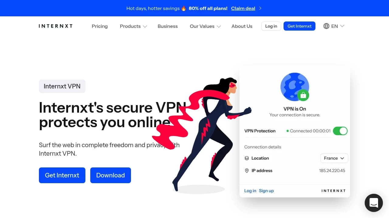 Screenshot der Website von Internxt VPN
