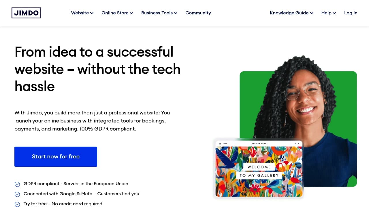 Screenshot der Website von Jimdo