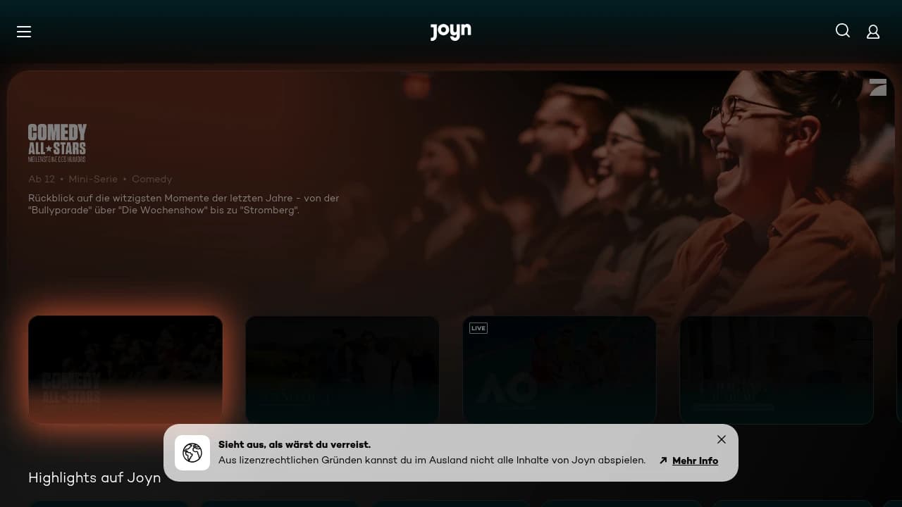 Screenshot der Website von Joyn
