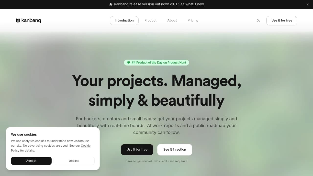 Screenshot of Kanbanq website