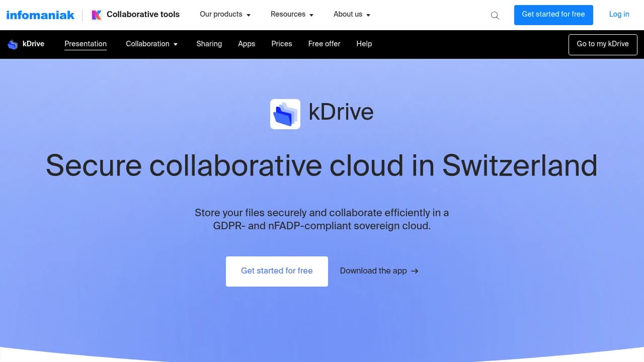 Screenshot der Website von Infomaniak kDrive