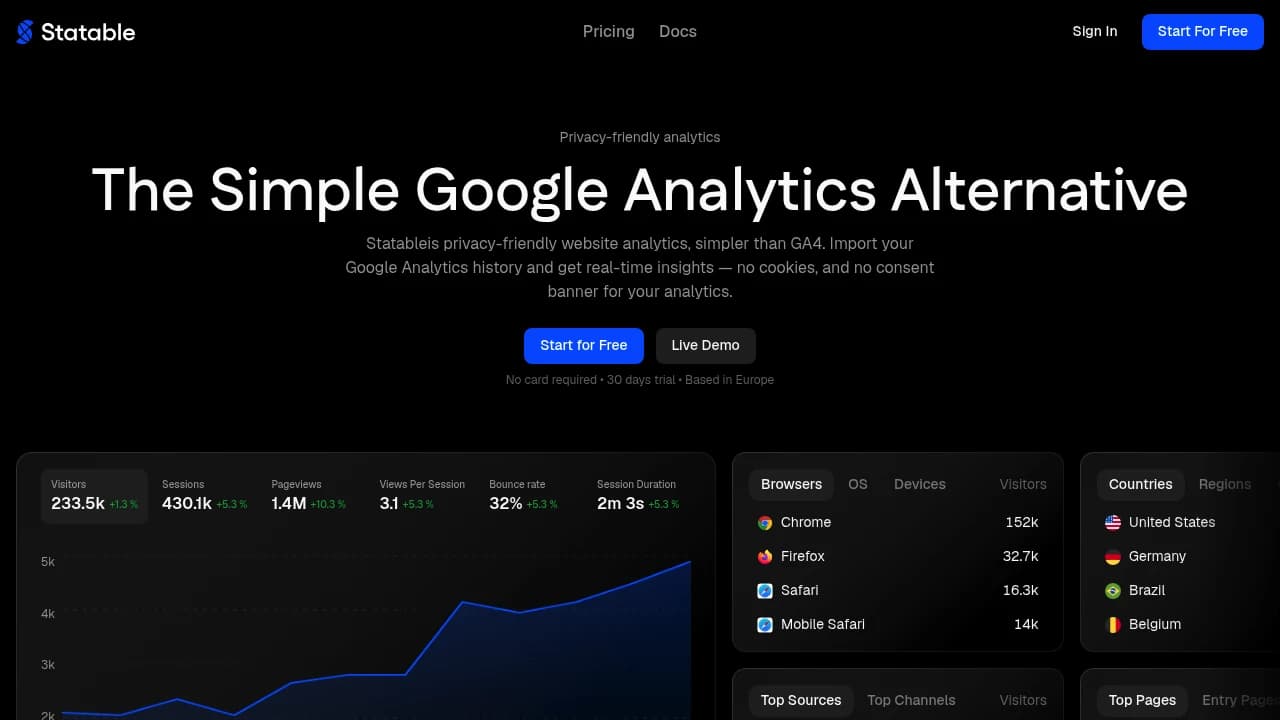 Screenshot of Statable website