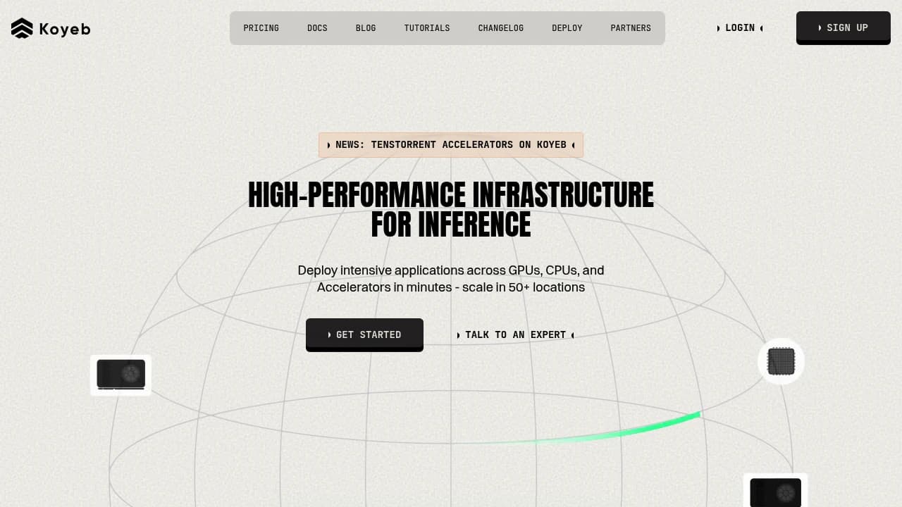 Screenshot der Website von Koyeb