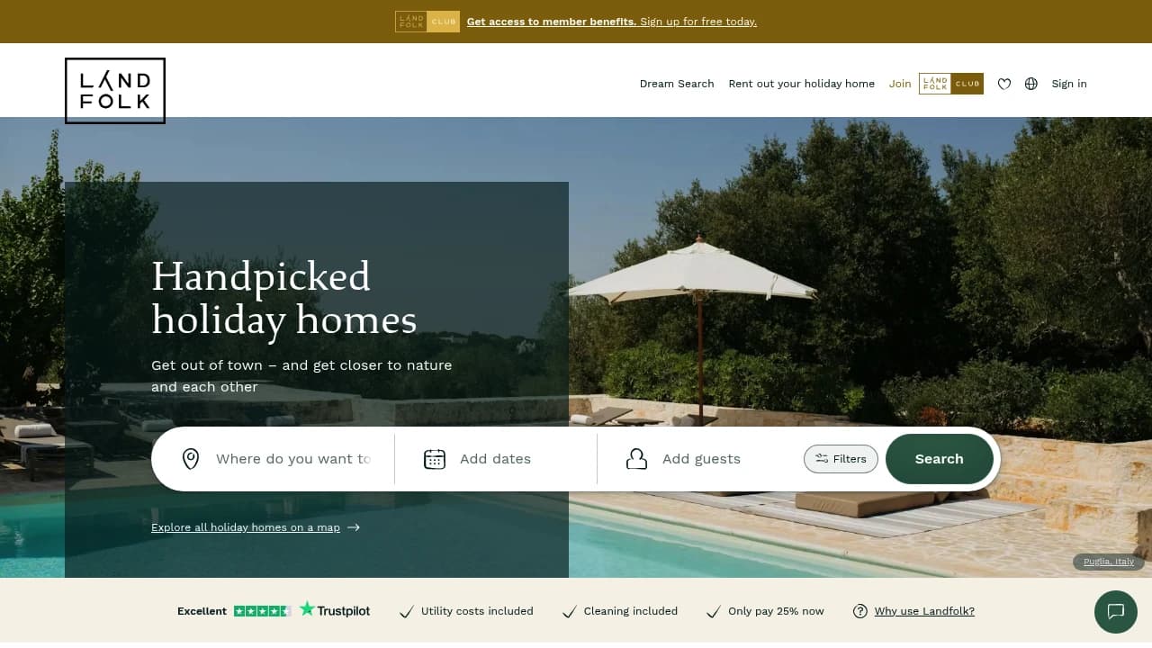 Screenshot der Website von LandFolk
