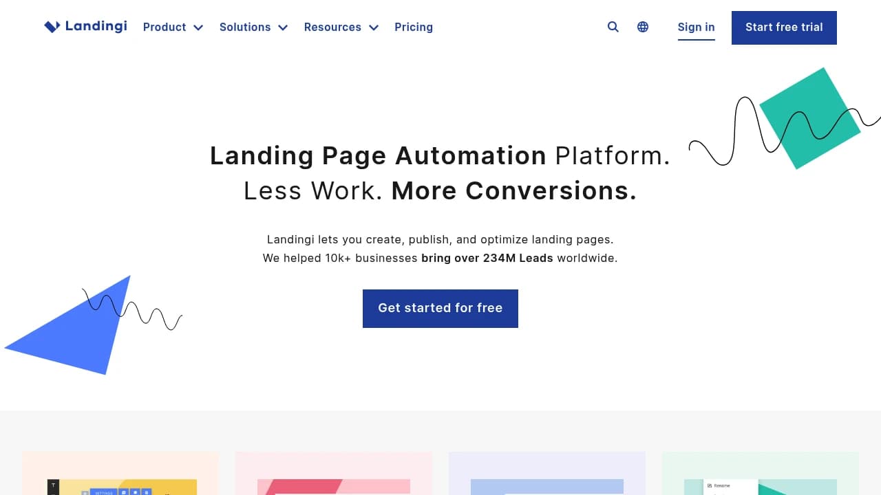 Screenshot der Website von Landingi