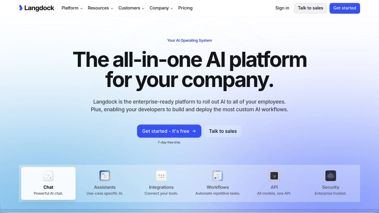 Screenshot der Website von Langdock