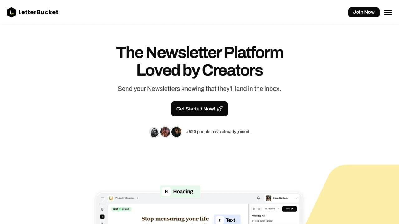 Screenshot der Website von LetterBucket