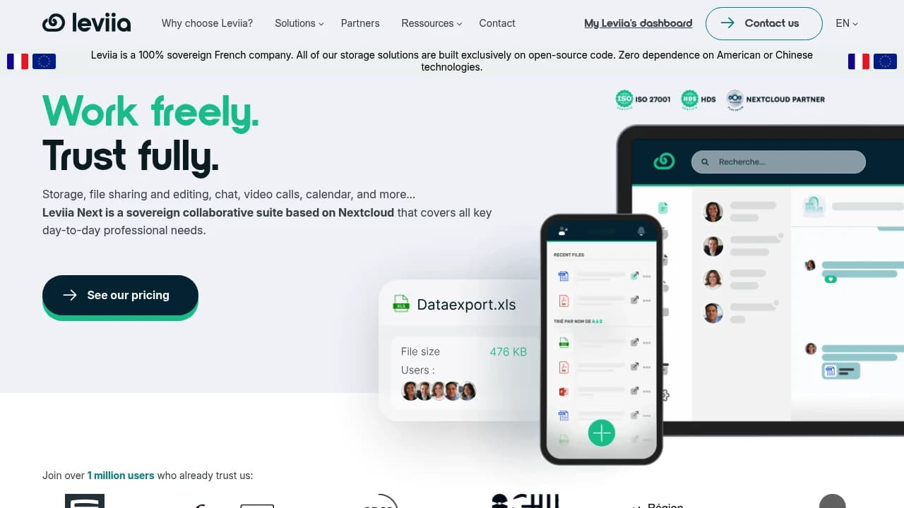 Screenshot der Website von Leviia Next