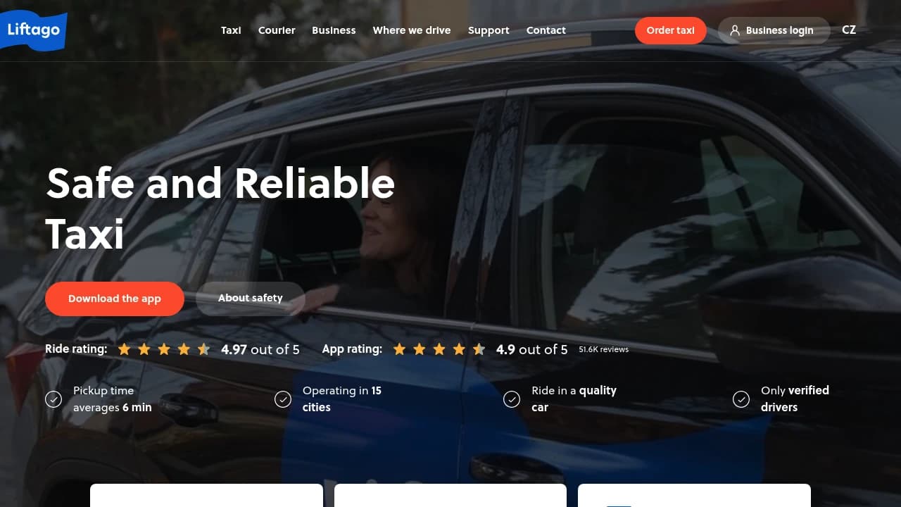 Screenshot der Website von Liftago