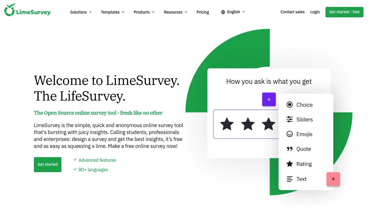 Screenshot der Website von LimeSurvey