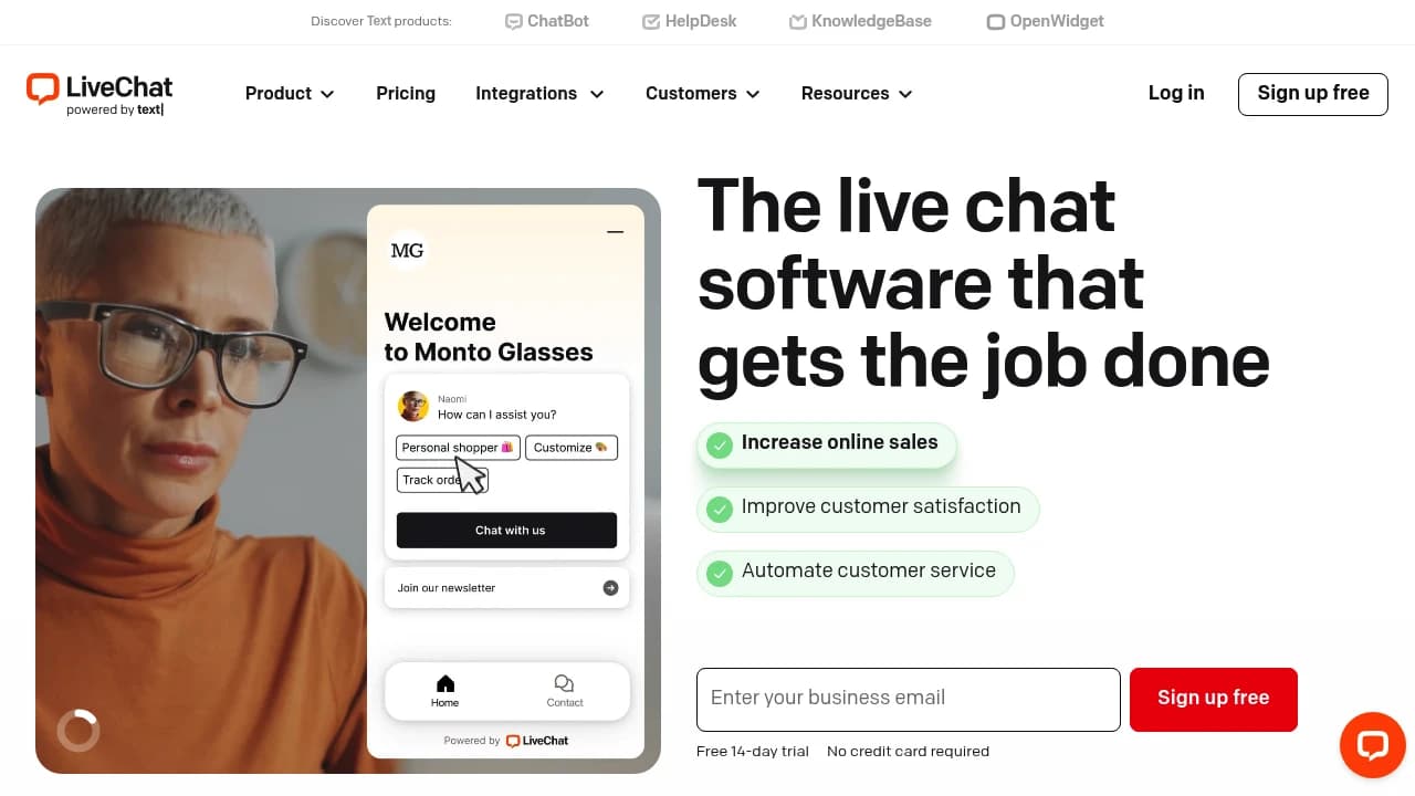 Screenshot der Website von LiveChat