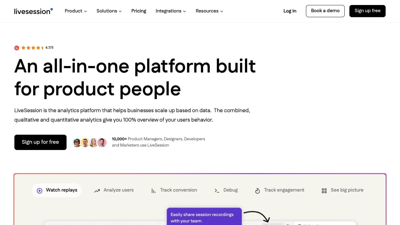 Screenshot of LiveSession website