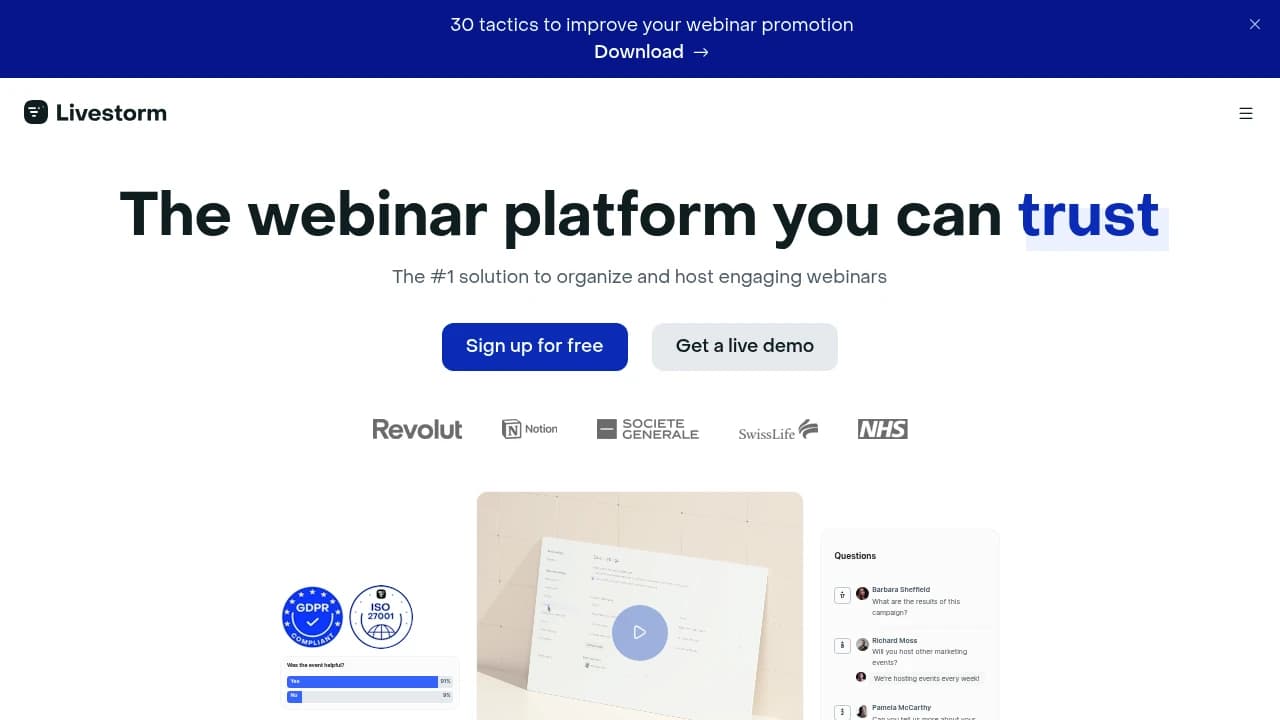 Screenshot der Website von Livestorm