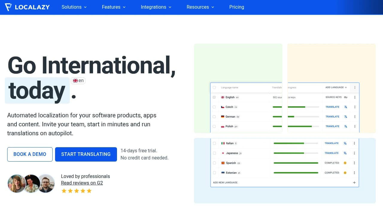 Screenshot der Website von Localazy