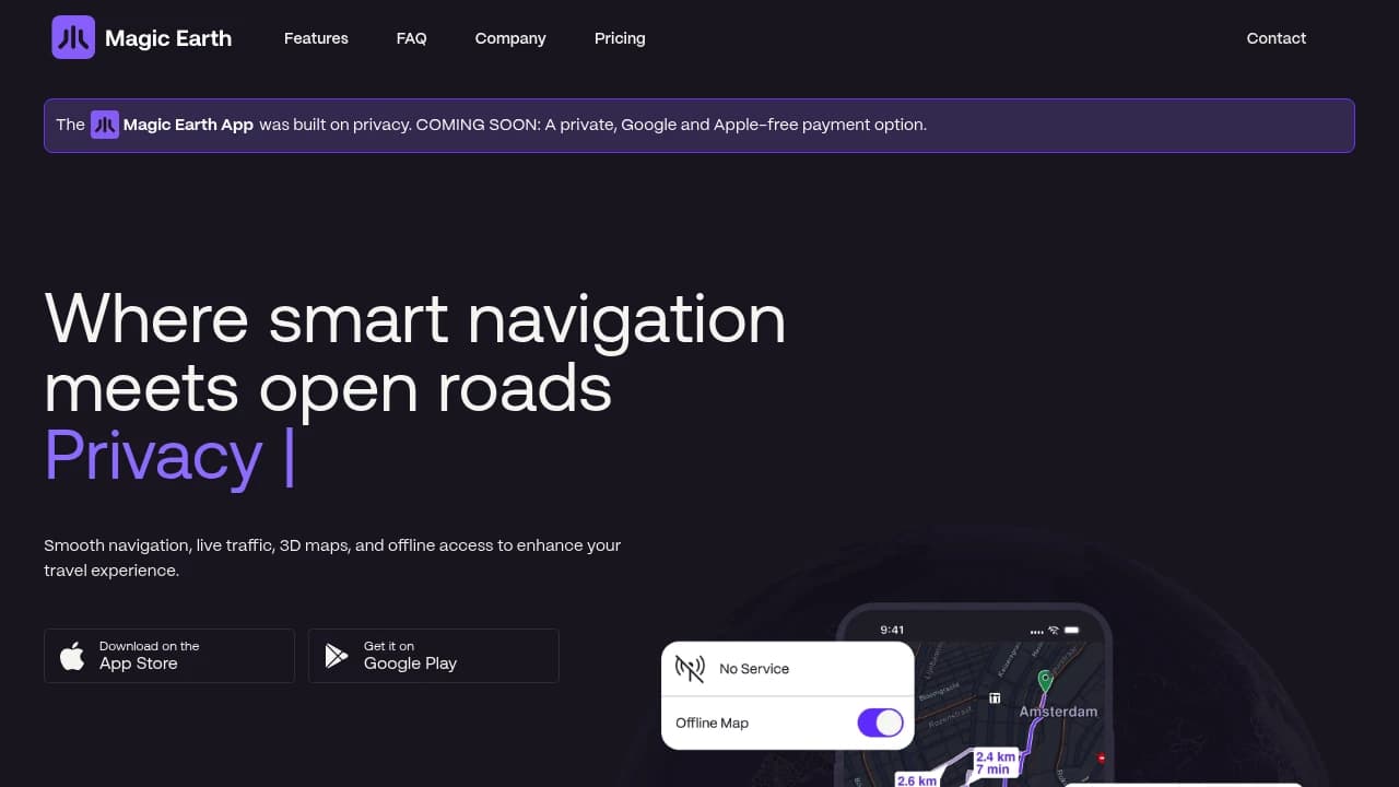 Screenshot der Website von MagicEarth