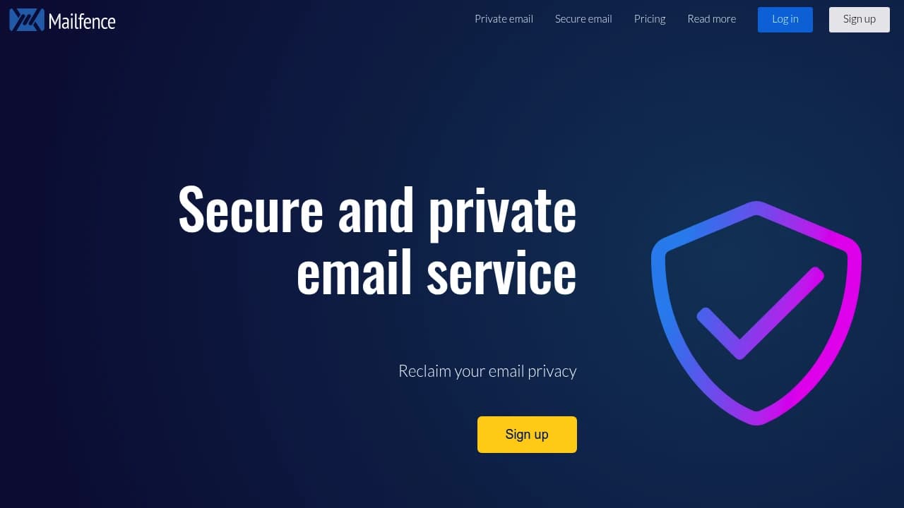 Screenshot der Website von Mailfence