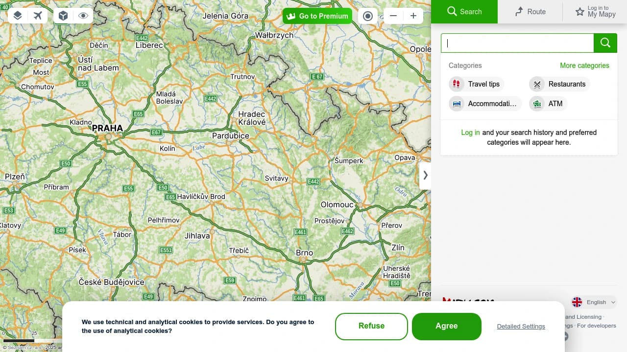 Screenshot der Website von Mapy.com