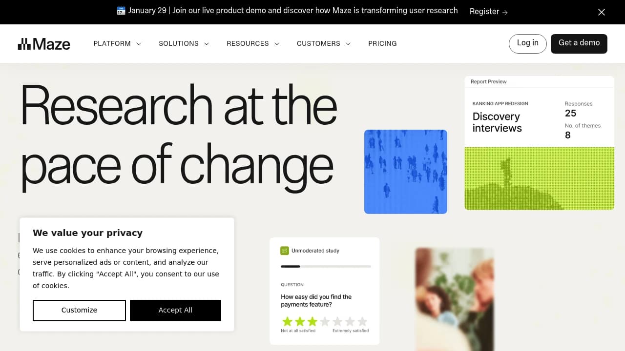 Screenshot der Website von Maze