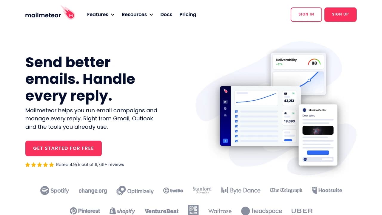 Screenshot of Mailmeteor website