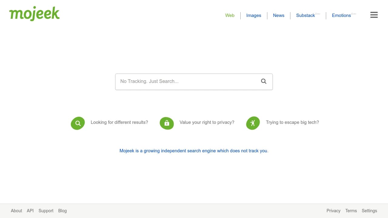 Screenshot der Website von Mojeek