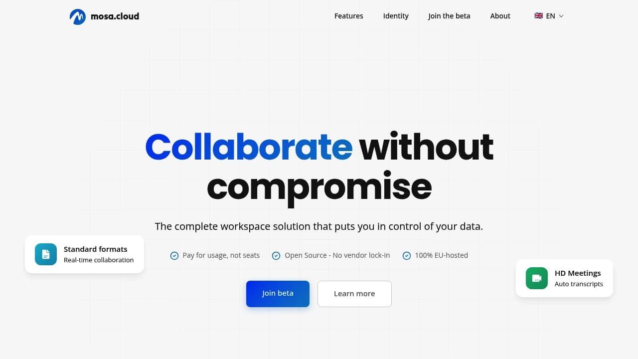 Screenshot der Website von mosa.cloud