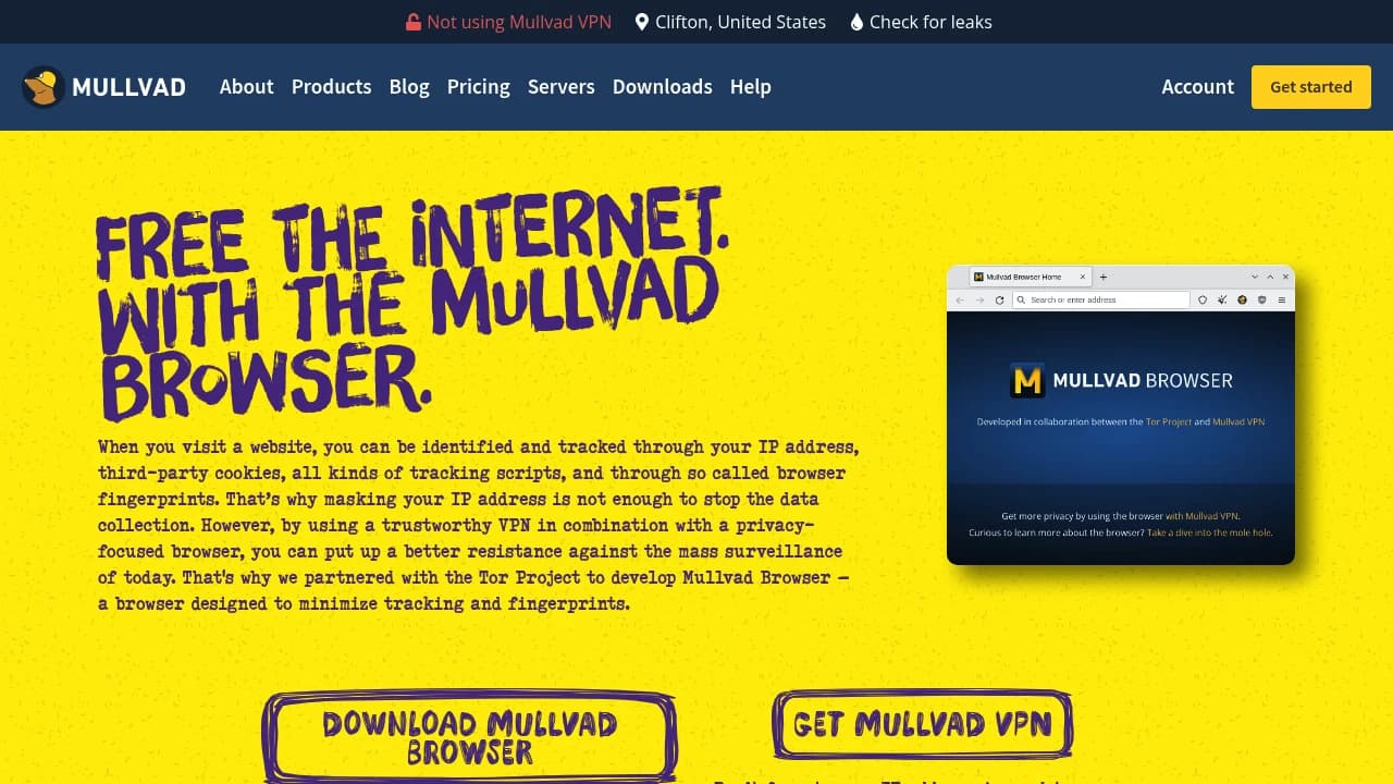Screenshot der Website von Mullvad Browser