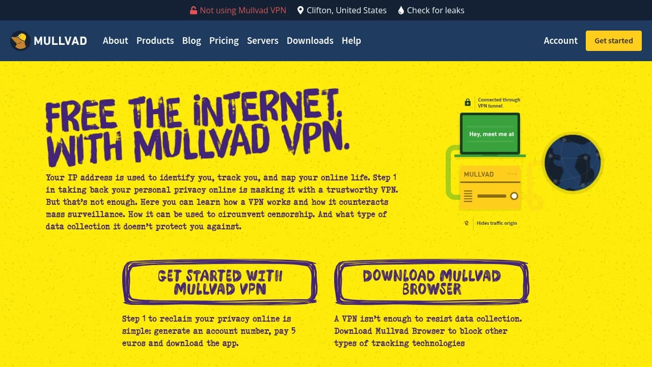 Screenshot der Website von Mullvad VPN