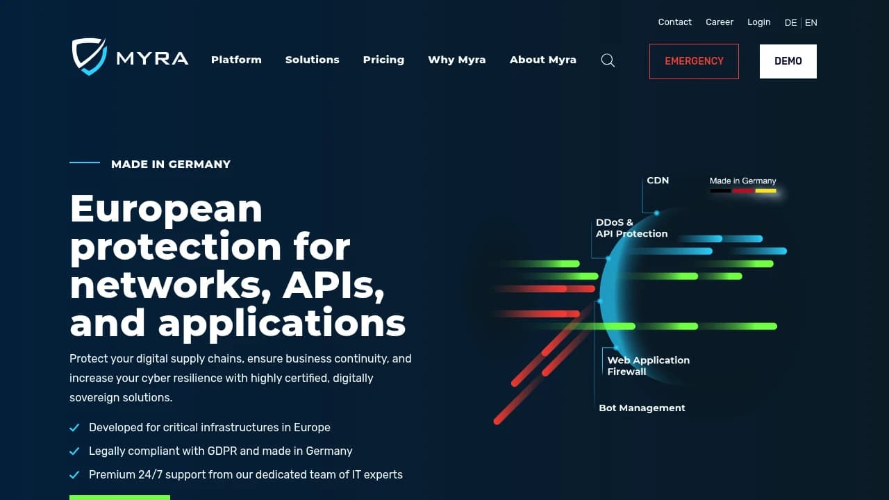 Screenshot der Website von Myra Security
