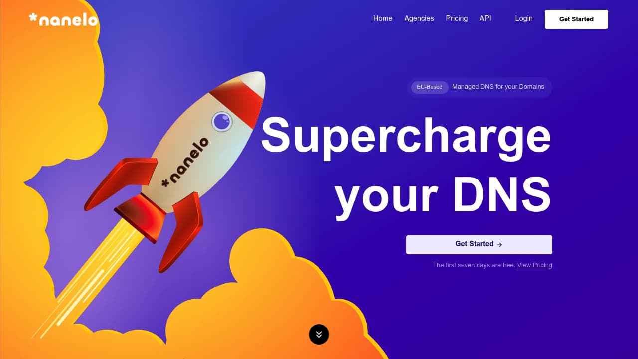 Screenshot der Website von Nanelo DNS