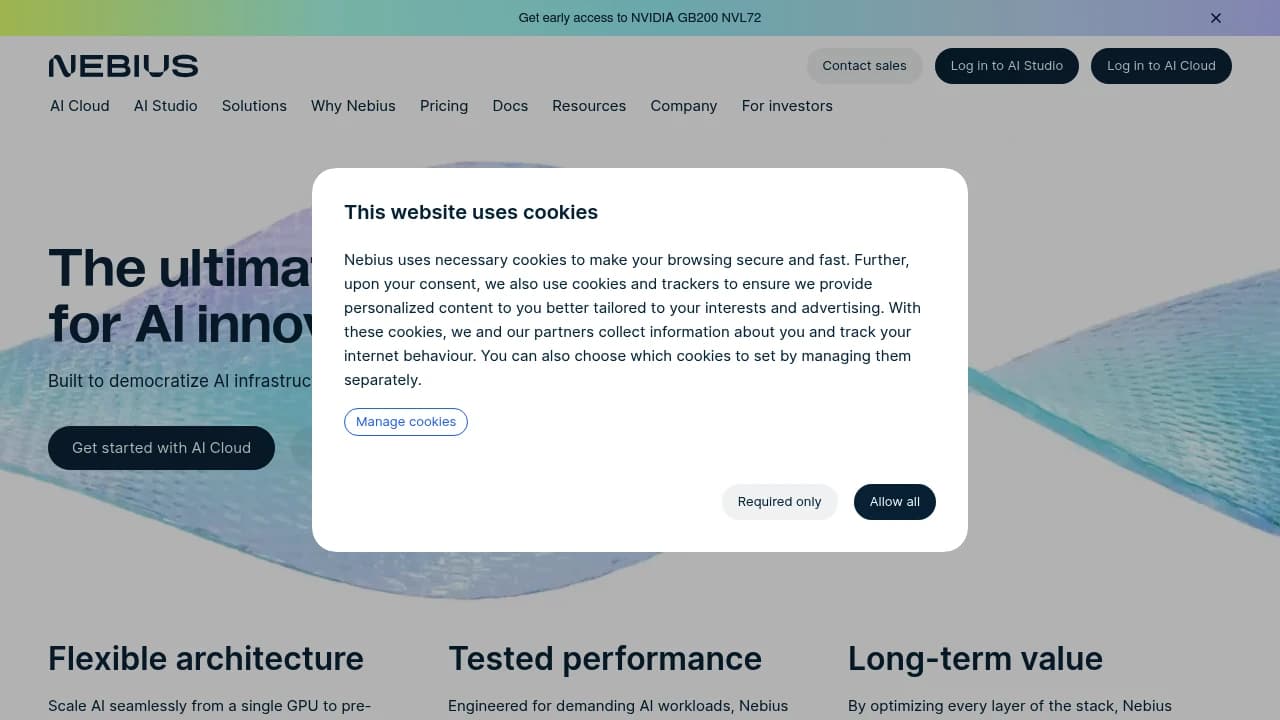 Screenshot der Website von Nebius