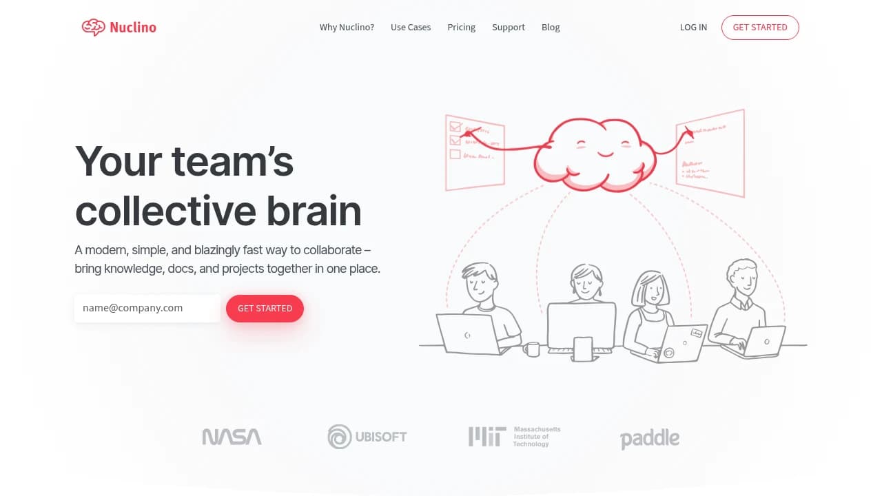 Screenshot der Website von Nuclino