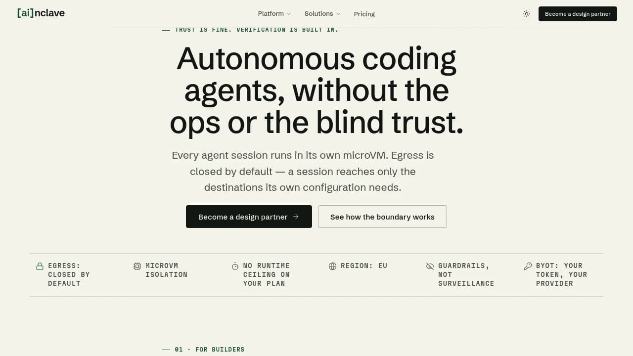 Captura de pantalla del sitio web de ainclave